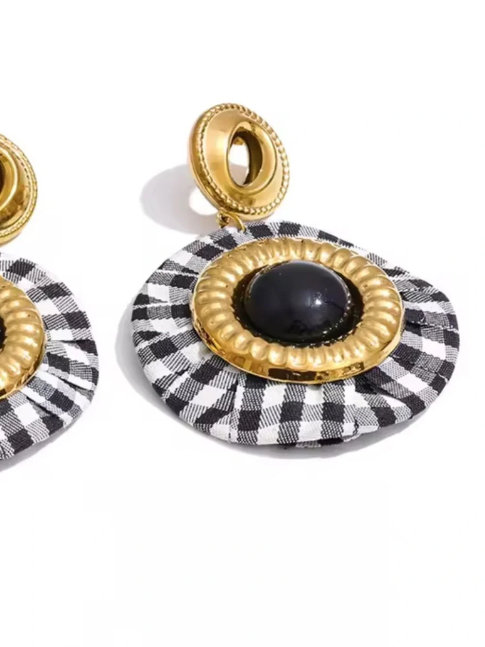 Parisian Chic Gingham Black Gold Earrings